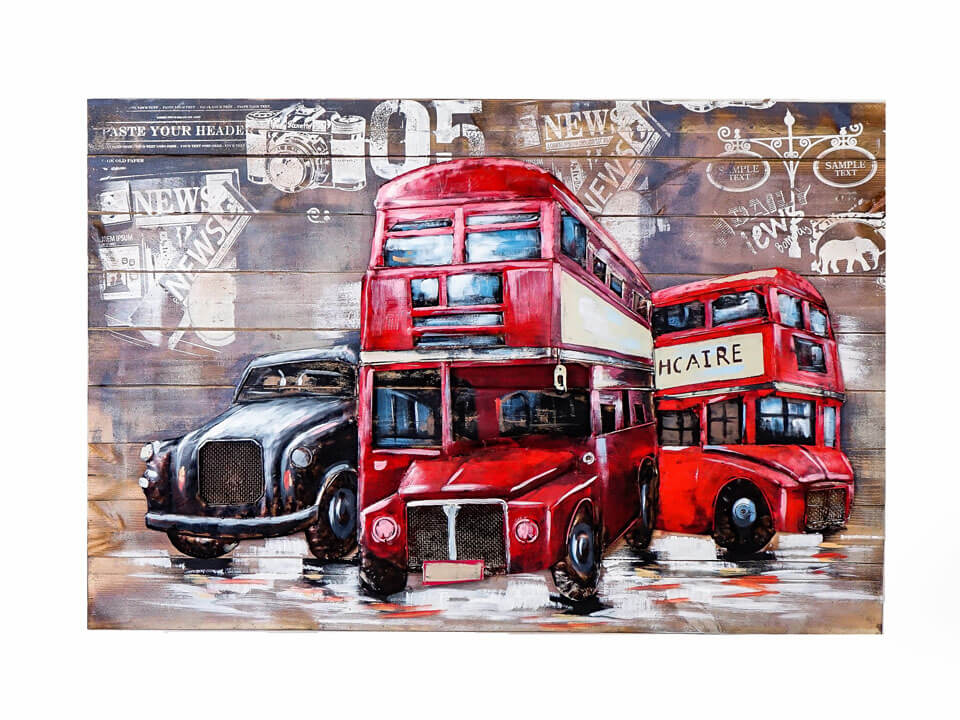 Obraz metalowy 3D Loftowy ANGIELSKI AUTOBUS Obraz metalowy 3D Loftowy ANGIELSKI AUTOBUS